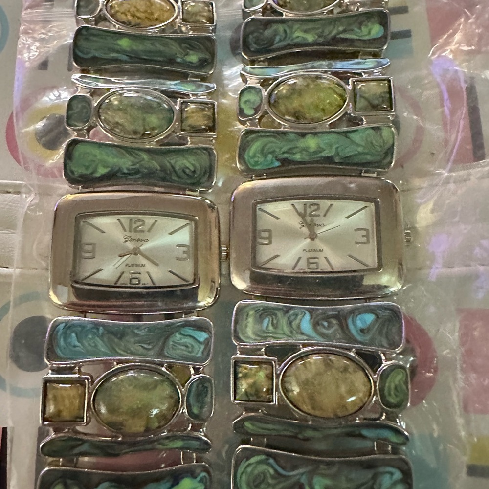 Geneva Stainless Steel Platinum Watch mixed with turquoise and brown
